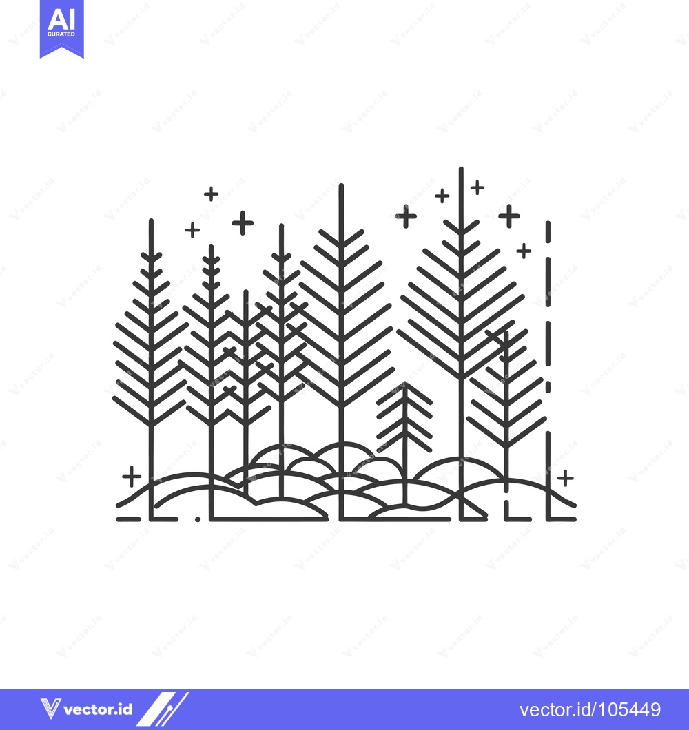 Premium Vector dari Stylized Line Art Illustration of a Pine Forest at Night