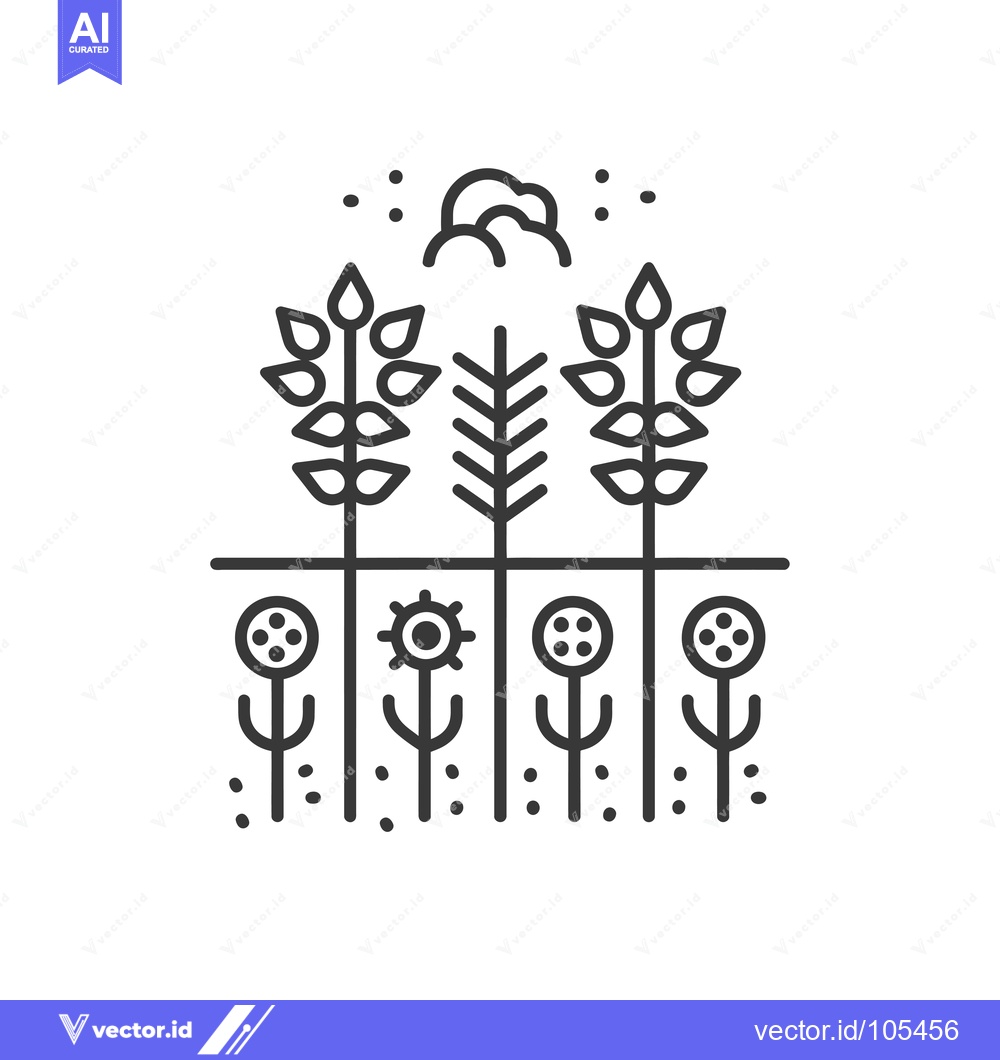 Premium Vector dari Stylized Line Art Illustration of Plants with Clouds and Dots