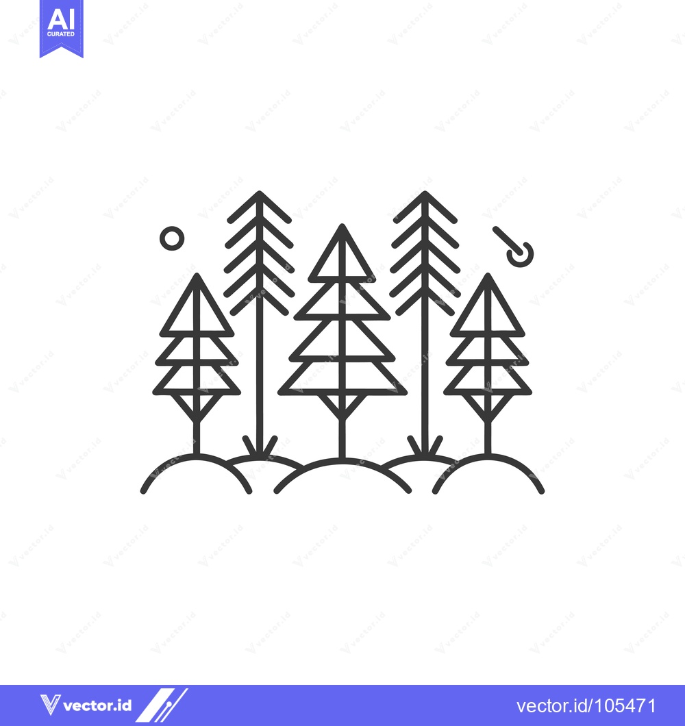 Premium Vector dari Stylized Line Drawing of a Forest with Five Trees