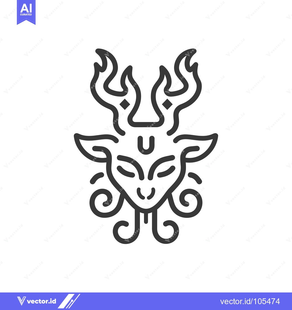 Premium Vector dari Stylized Line Drawing of a Mythical Creature with Antlers and a Third