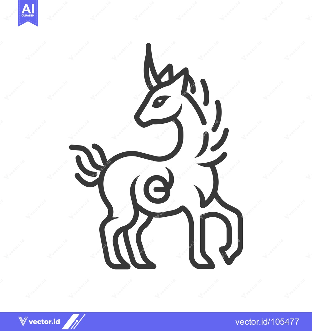 Premium Vector dari Stylized Line Drawing of a Unicorn with a Curved Horn