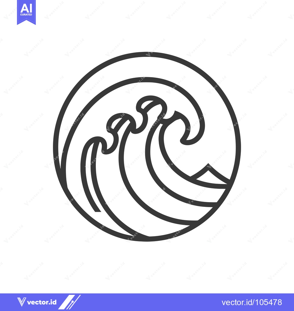 Premium Vector dari Stylized Line Drawing of a Wave Enclosed in a Circle