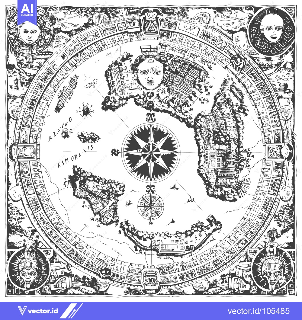 Premium Vector dari Stylized Map with Compass and Ornamental Borders