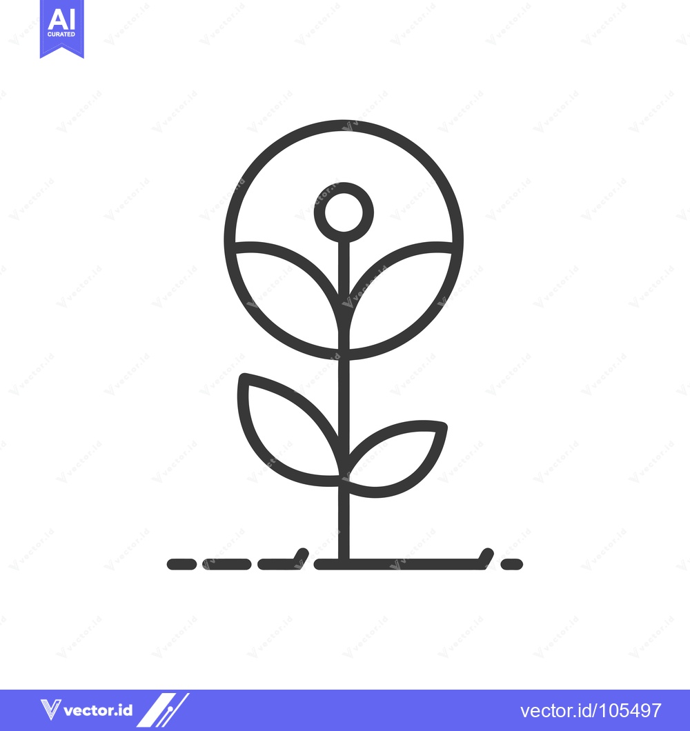 Premium Vector dari Stylized Outline of a Flower with a Circular Bud and Two Leaves