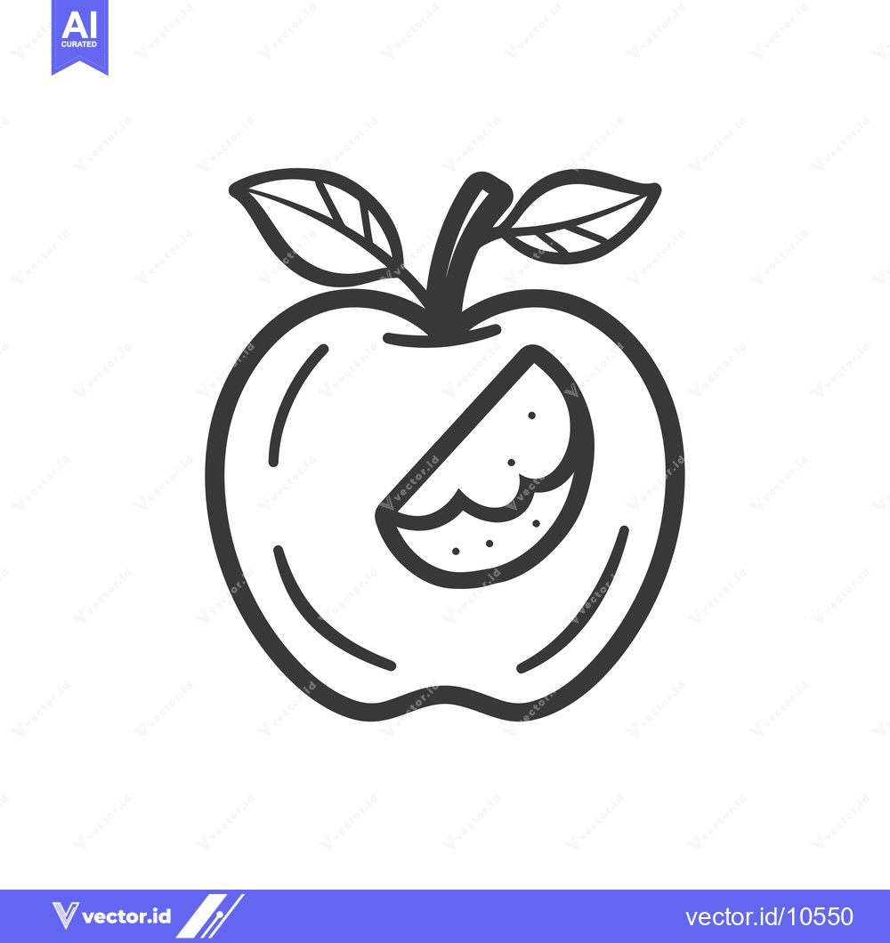 Premium Vector of A Black and White Line Drawing of a Partially Eaten Apple