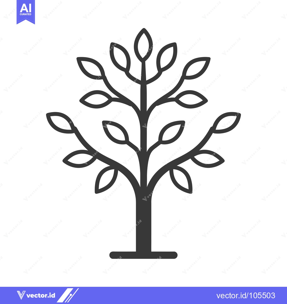 Premium Vector dari Stylized Outline of a Tree with Branches and Leaves