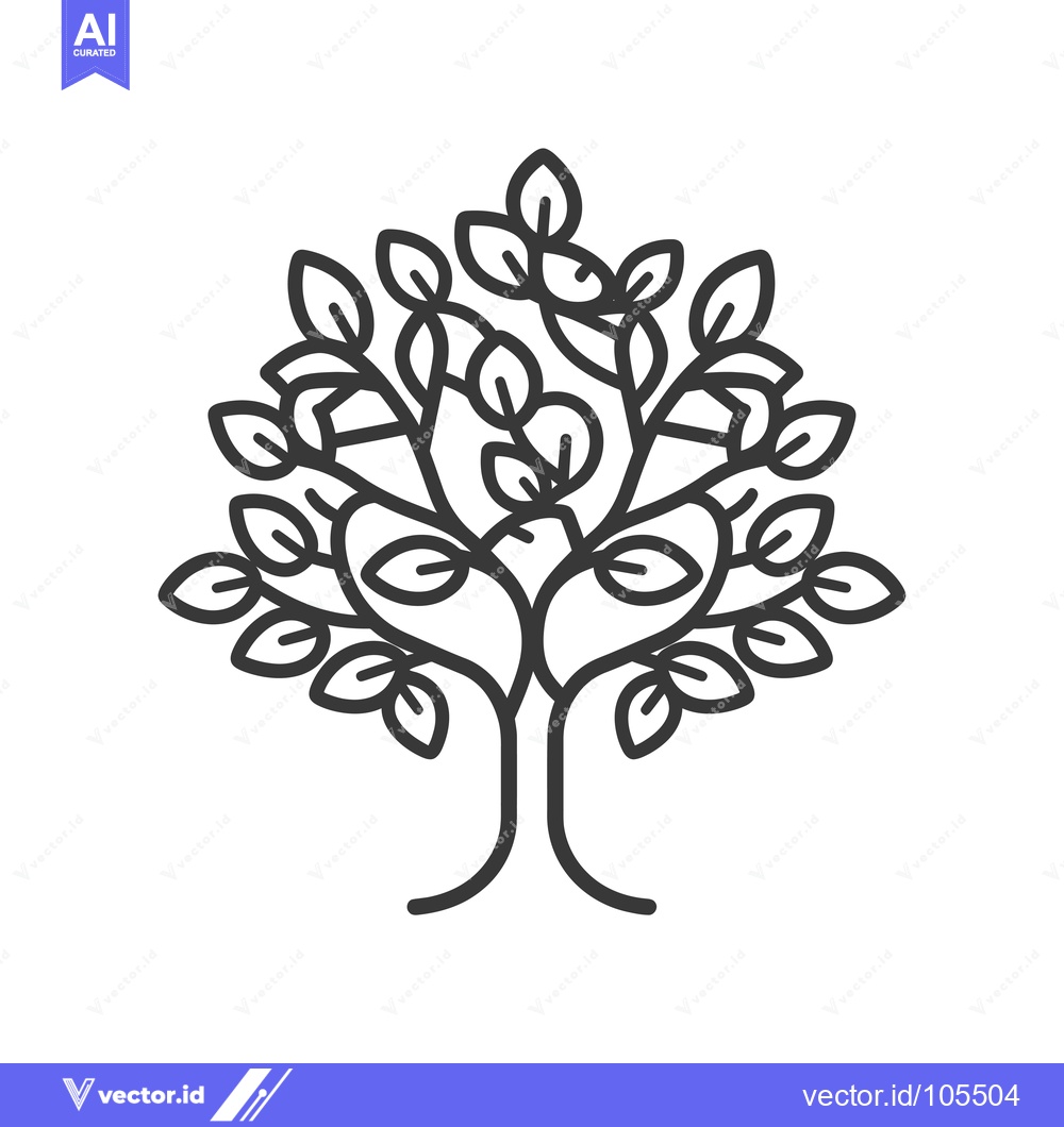 Premium Vector dari Stylized Outline of a Tree with Leaves