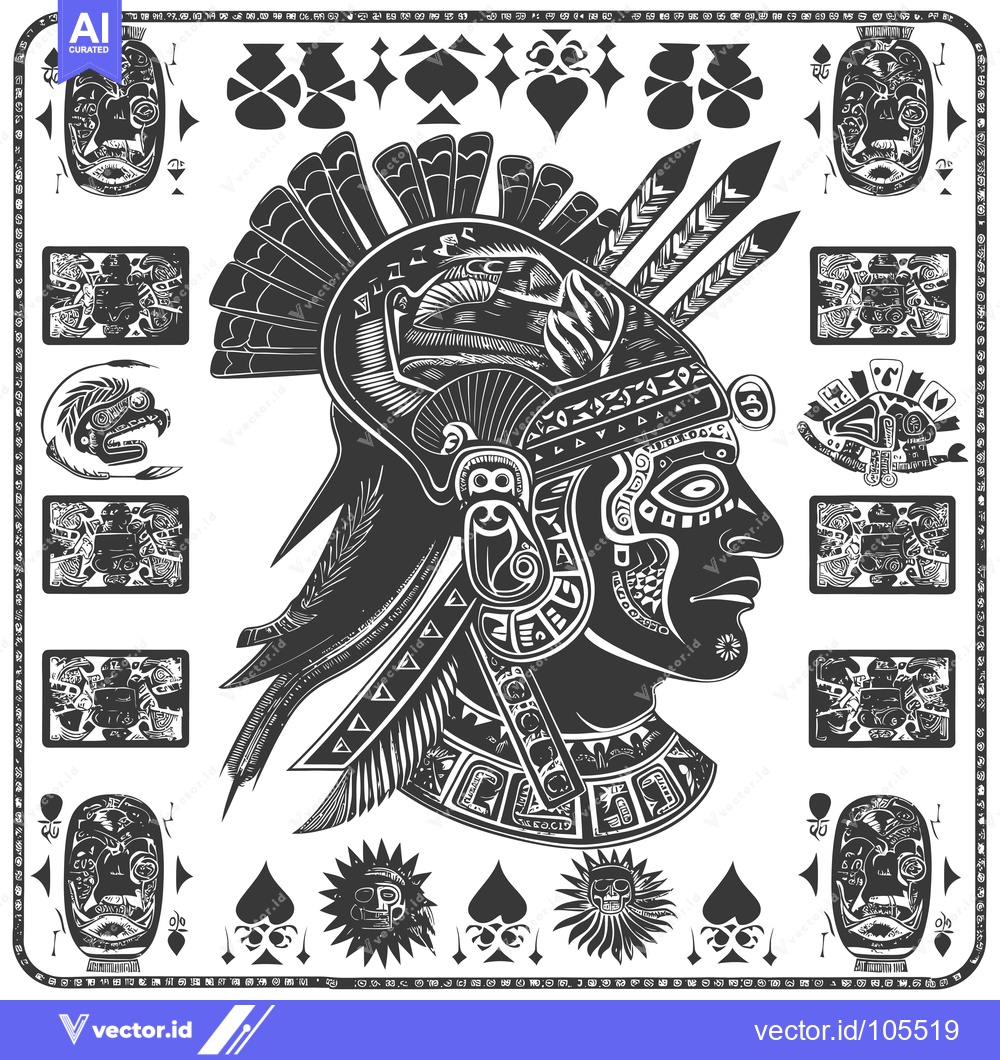Premium Vector dari Stylized Portrait of an Indigenous Person with Ornate Headwear
