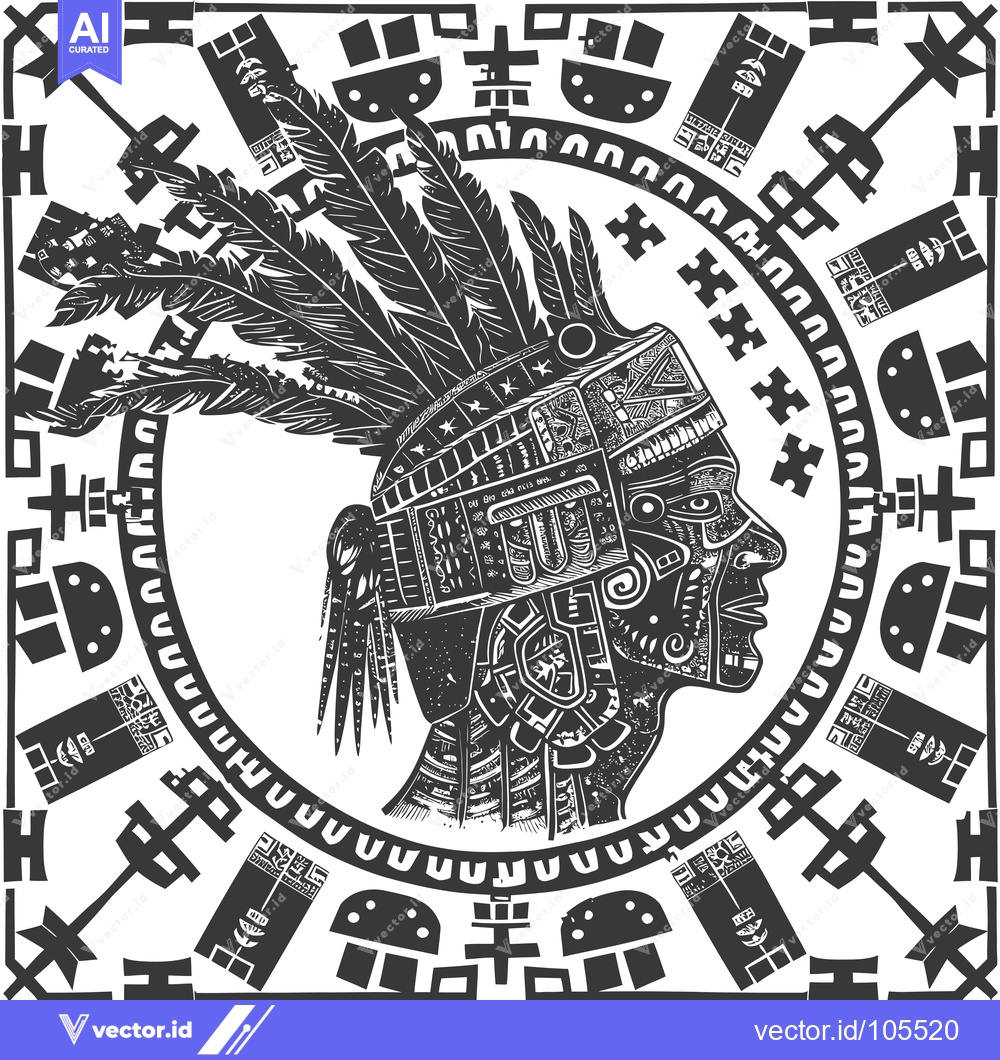 Premium Vector of Stylized Portrait of an Indigenous Person with Traditional Headdress a
