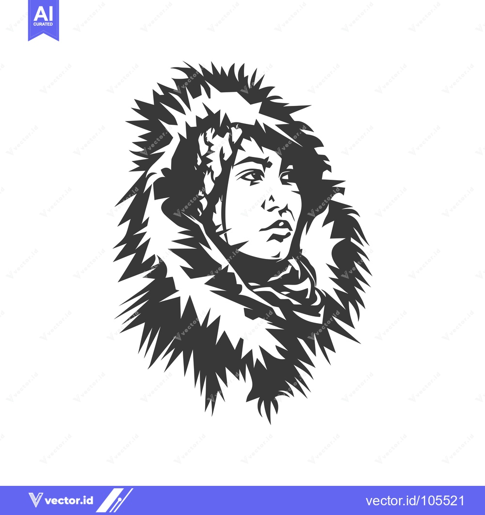 Premium Vector dari Stylized Portrait of a Woman Wearing a Fur Hood