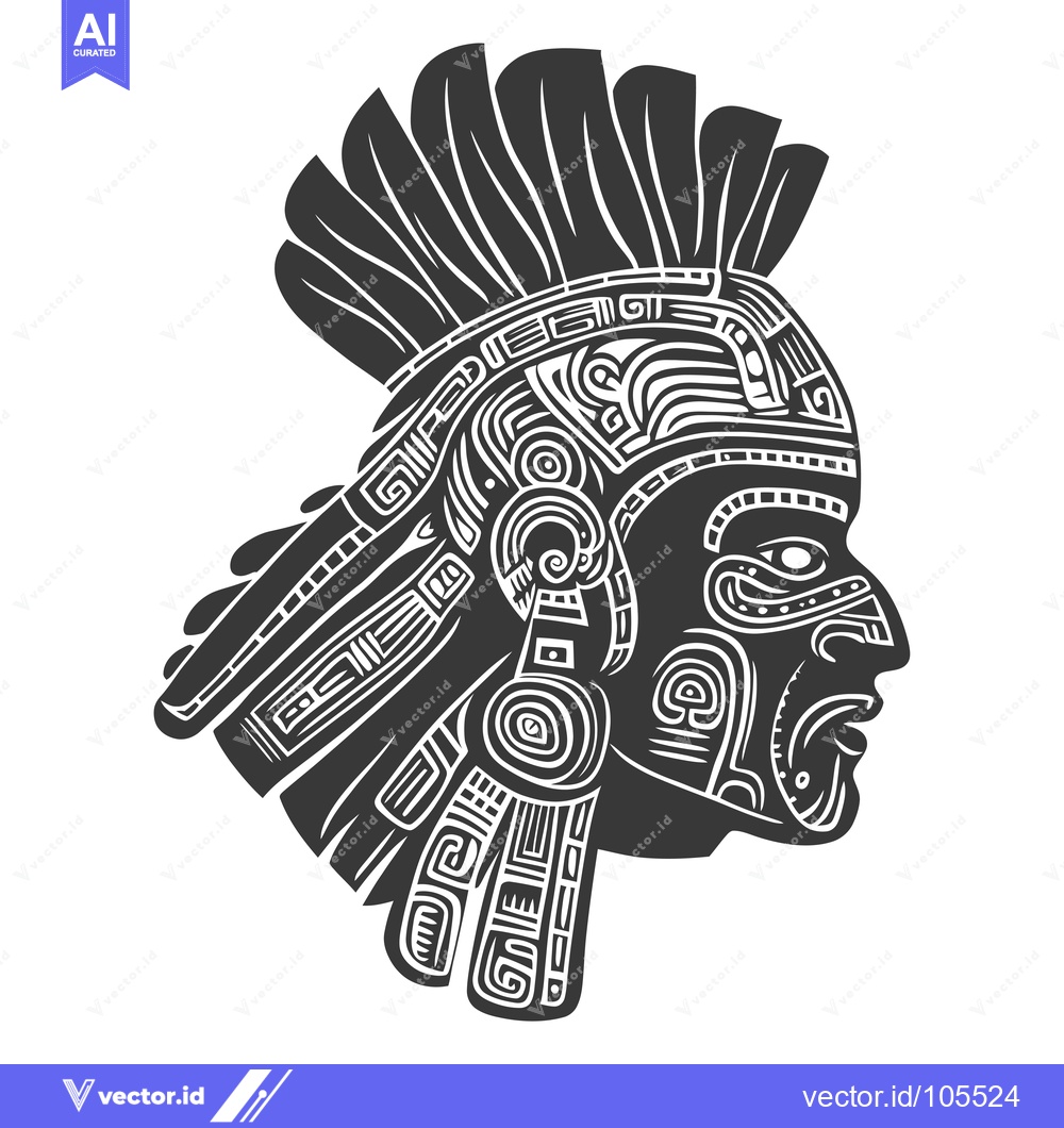 Premium Vector dari Stylized Profile of an Aztec Warrior with Elaborate Headwear