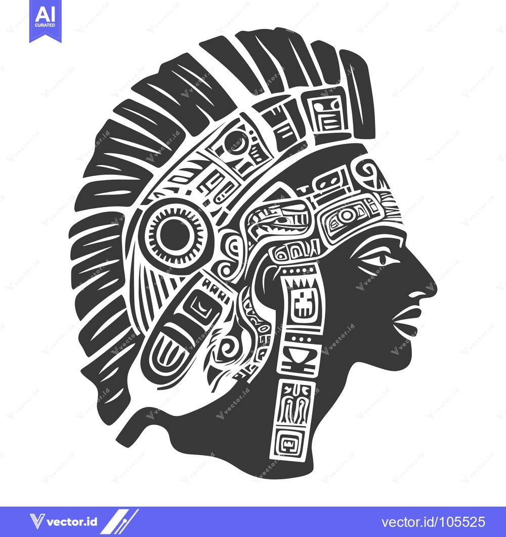 Premium Vector dari Stylized Profile of an Indigenous Person with Detailed Head Ornamentat