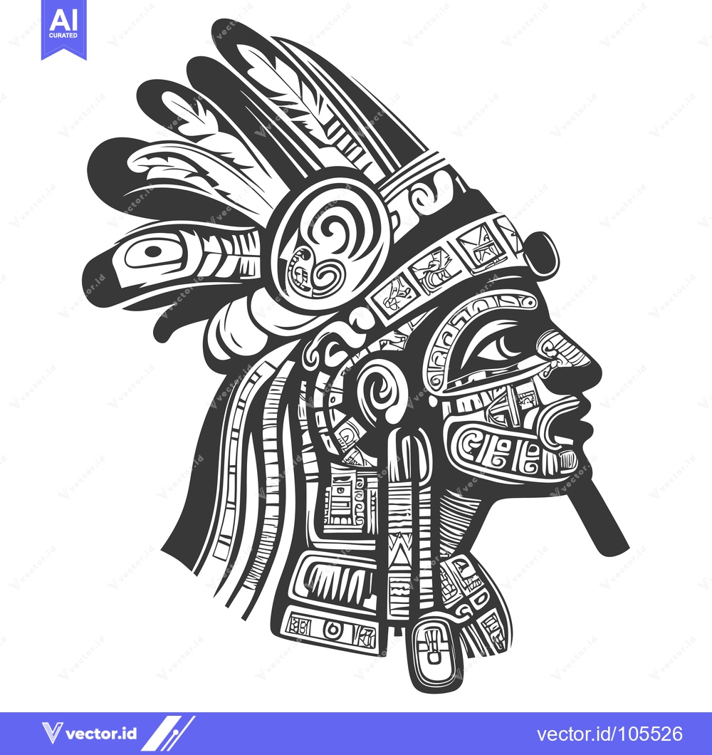 Premium Vector of Stylized Profile of an Indigenous Person with Feathers and Geometric D