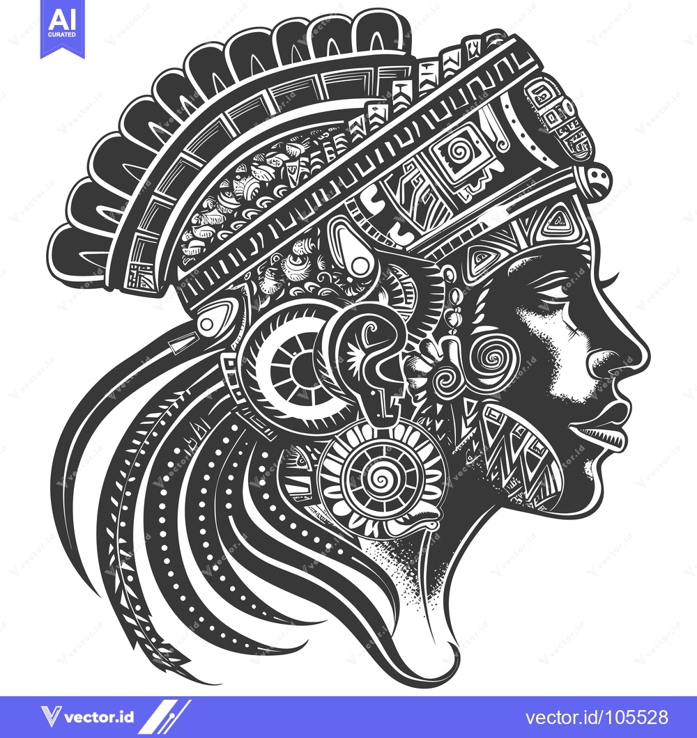 Premium Vector of Stylized Profile of a Woman with Ornate Headdress and Feathers