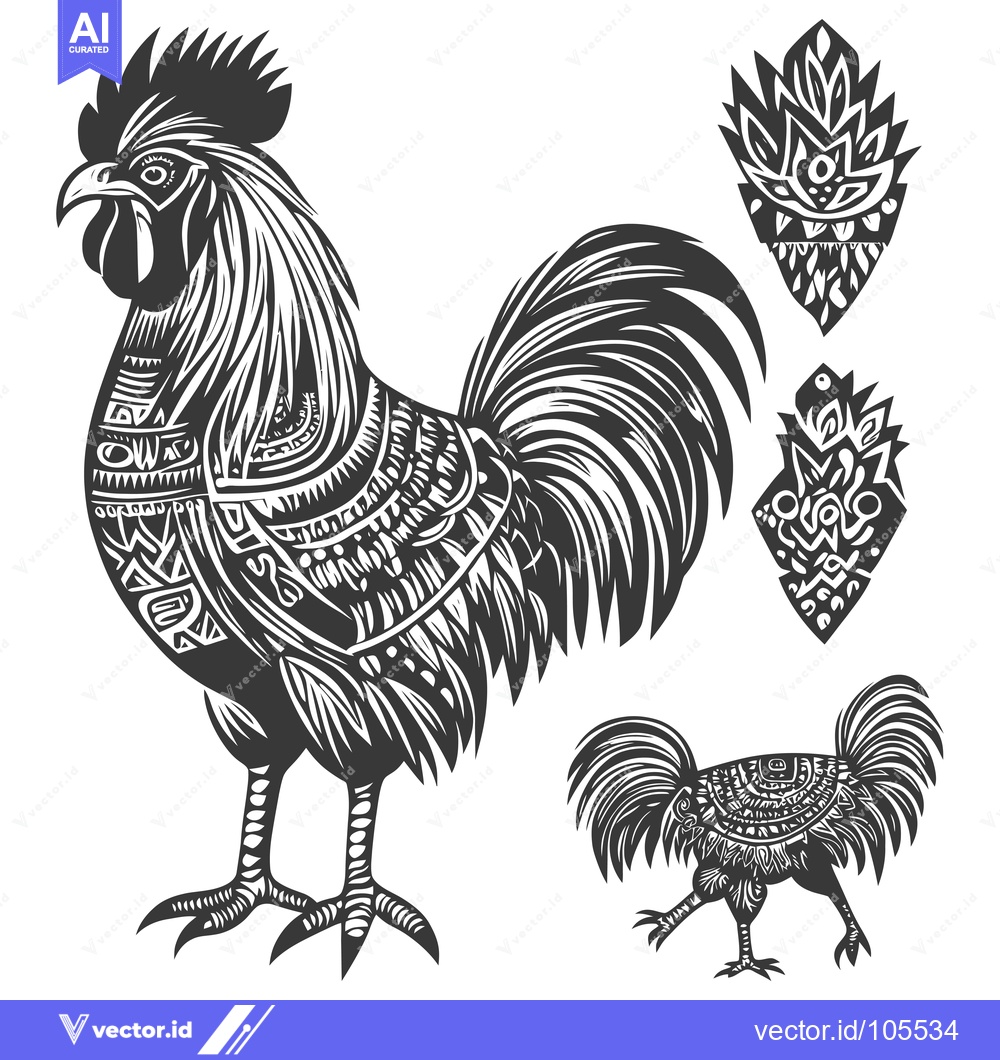 Premium Vector of Stylized Rooster Illustration with Geometric Pattern