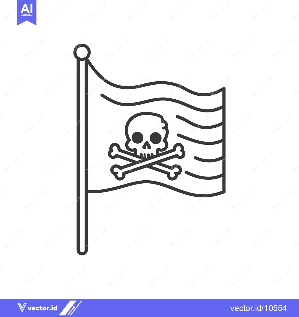 Premium Vector of A black and white line drawing of a pirate flag with a skull and cross