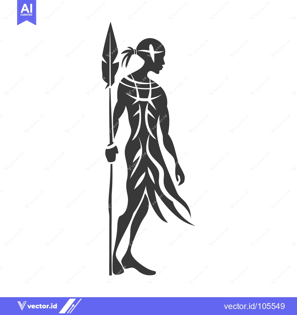 Premium Vector dari Stylized Silhouette of a Warrior Holding a Spear