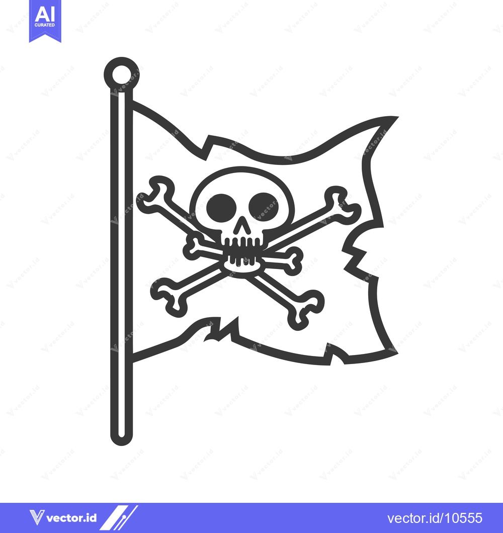 Premium Vector of A Black and White Line Drawing of a Pirate Flag with a Skull and Cross