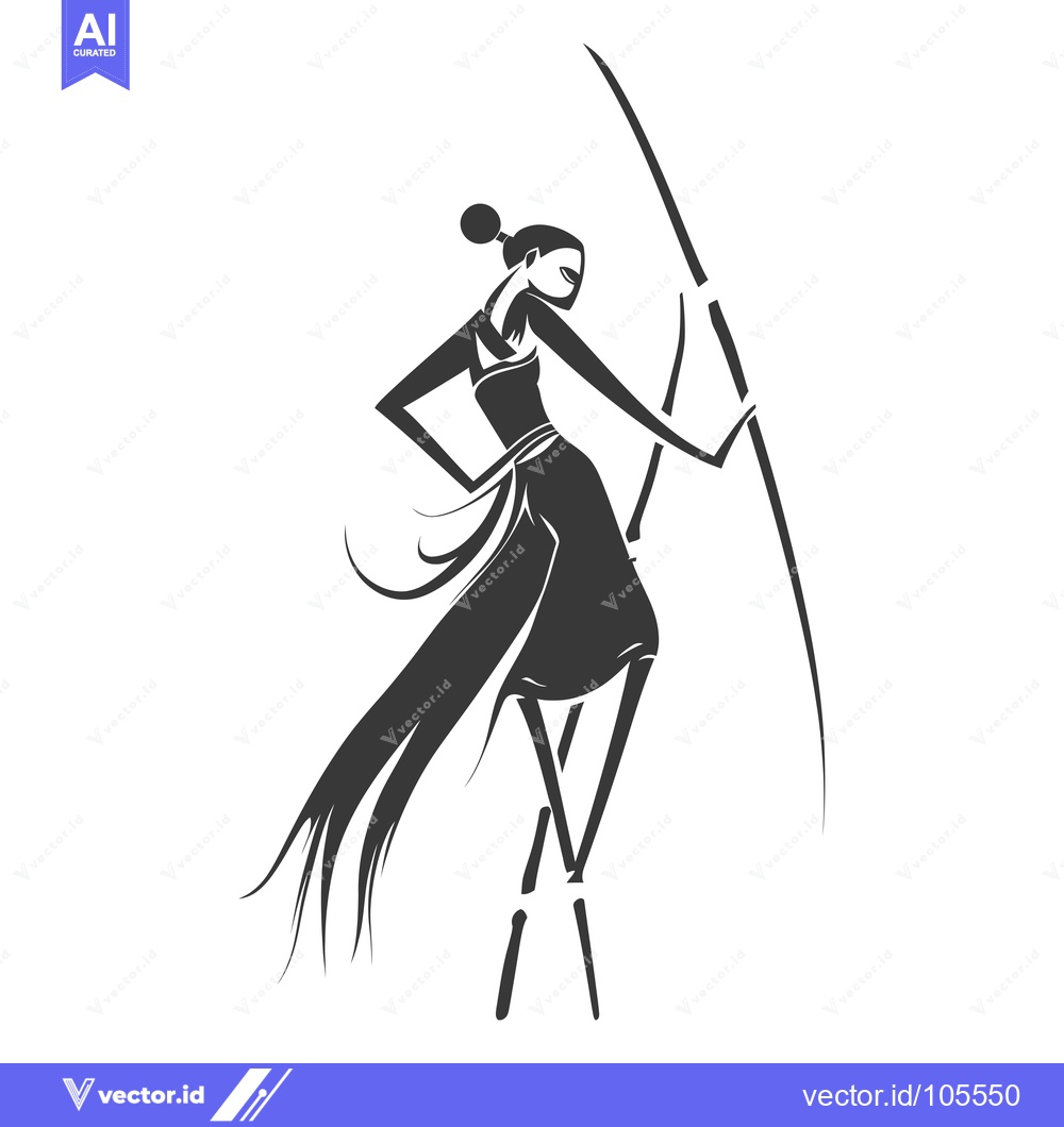 Premium Vector of Stylized Silhouette of a Woman Holding a Spear
