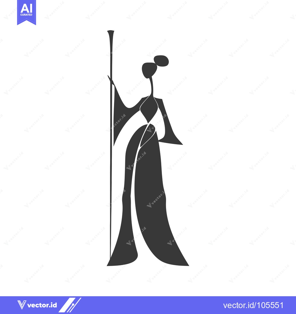 Premium Vector of Stylized Silhouette of a Woman Holding a Staff