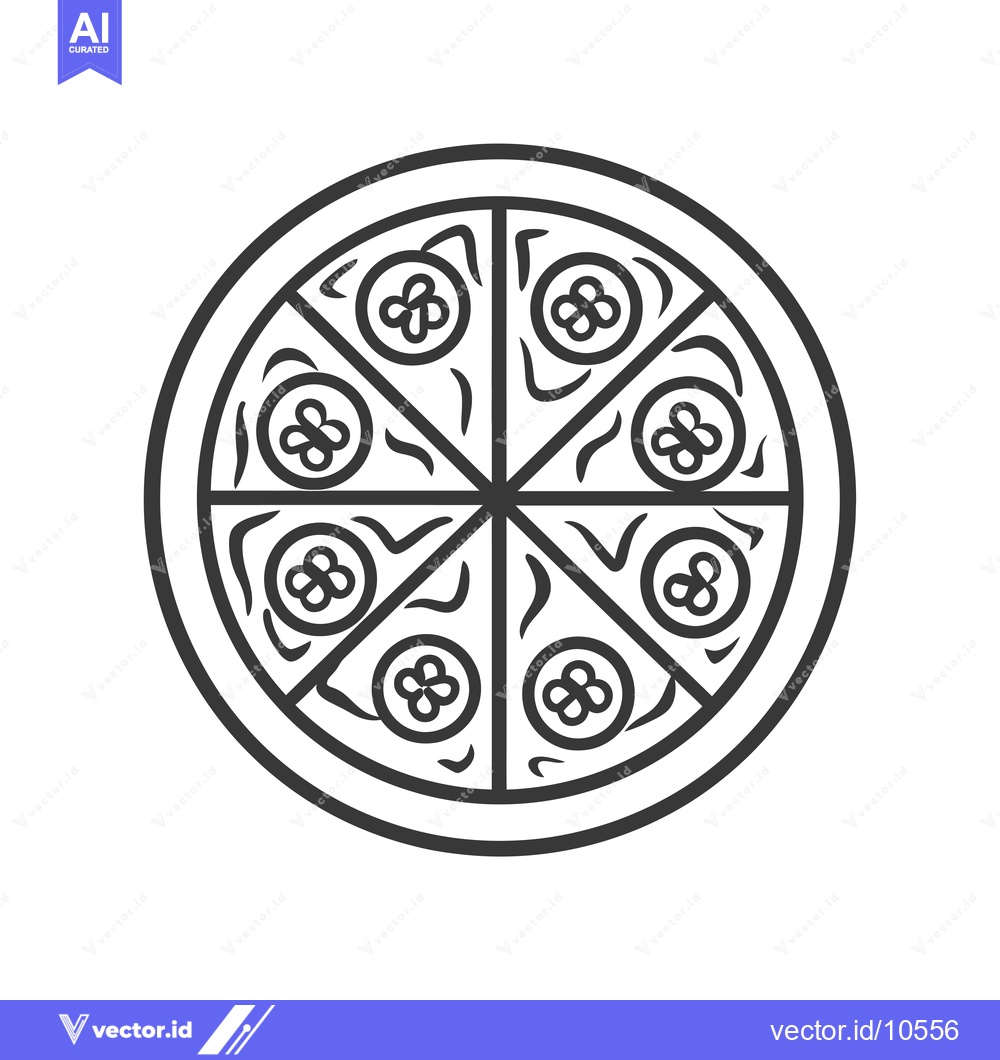 Premium Vector of A  black and white line drawing of a pizza with eight slices