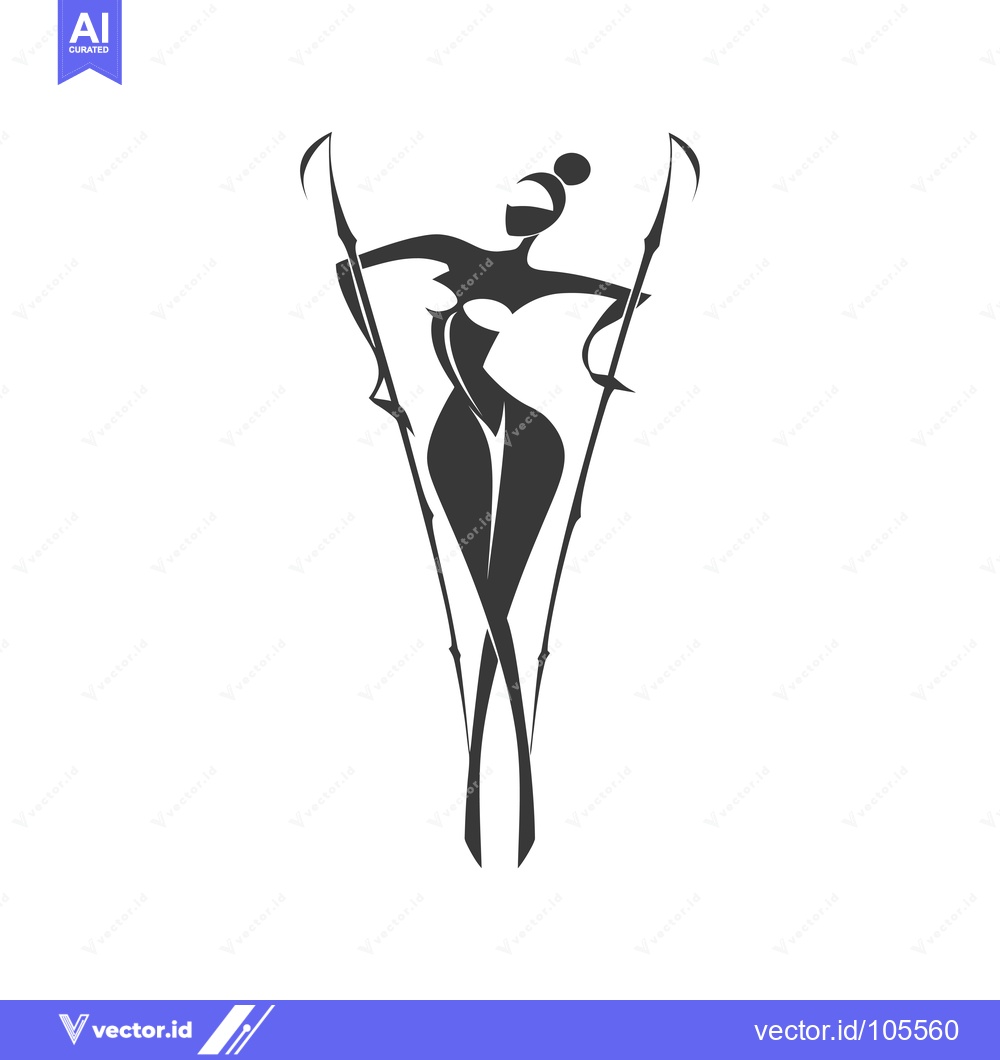 Premium Vector dari Stylized Silhouette of a Woman Skiing with Poles