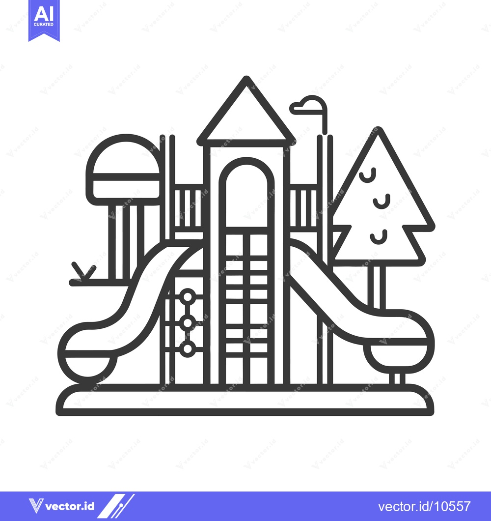 Premium Vector dari A Black and White Line Drawing of a Playground with a Slide, Tower, an