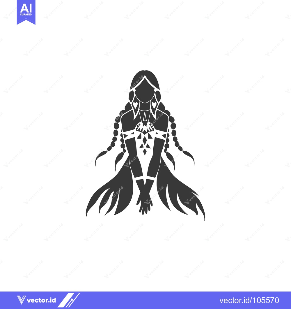 Premium Vector dari Stylized Silhouette of a Woman with Long Braids and Intricate Geometri