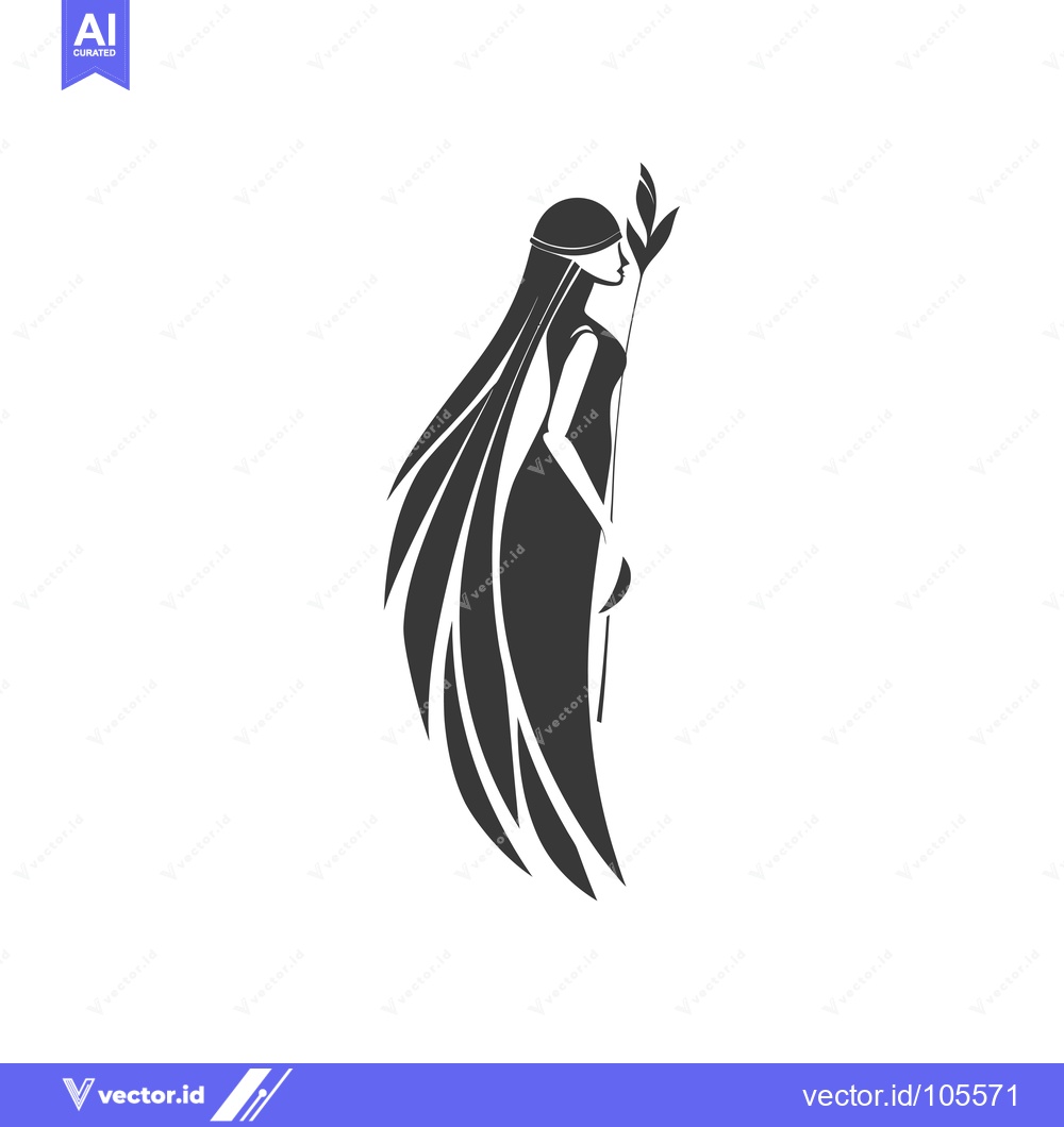 Premium Vector dari Stylized Silhouette of a Woman with Long Hair and a Branch