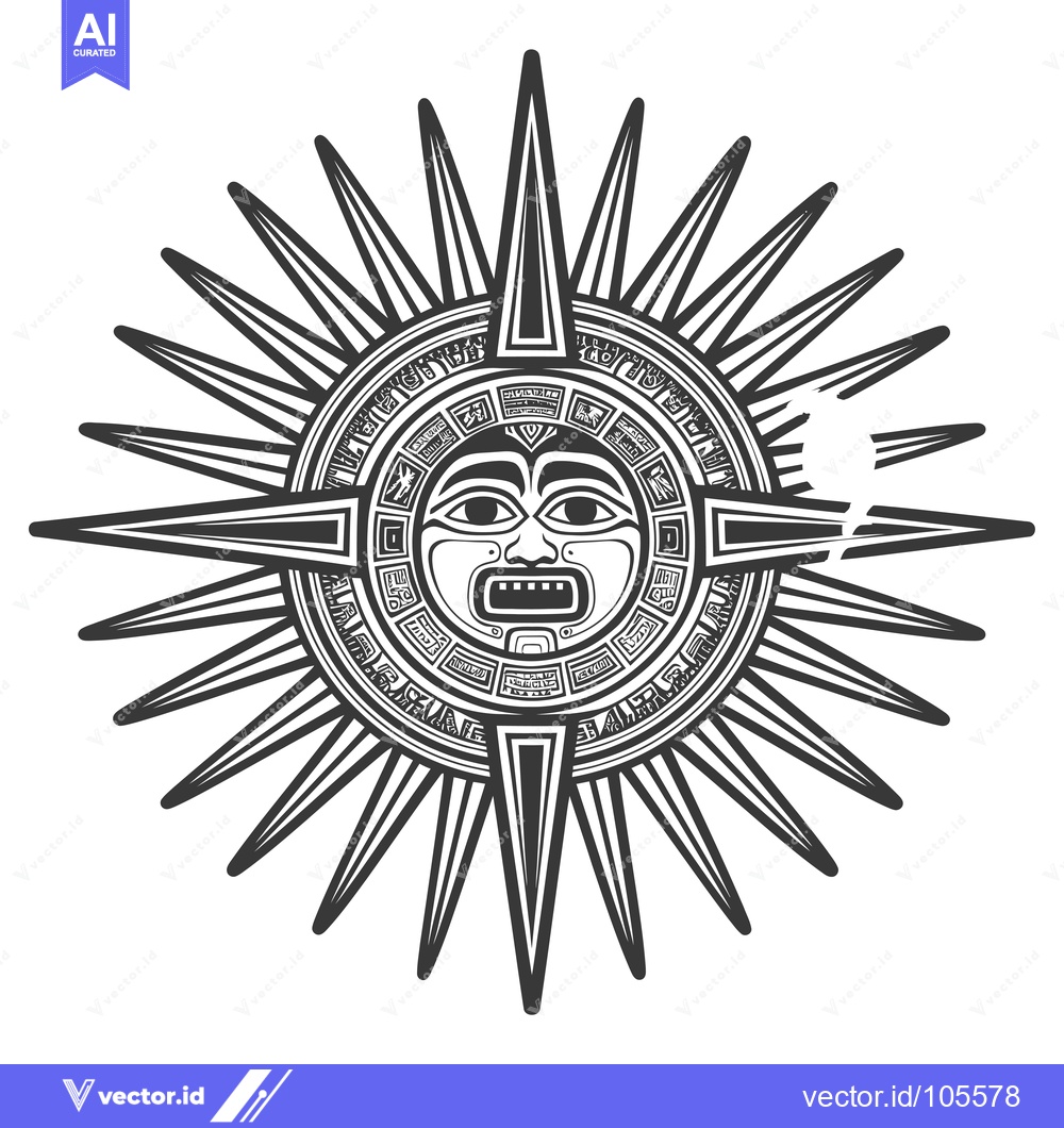 Premium Vector of Stylized Sun with a Central Face and Geometric Patterns