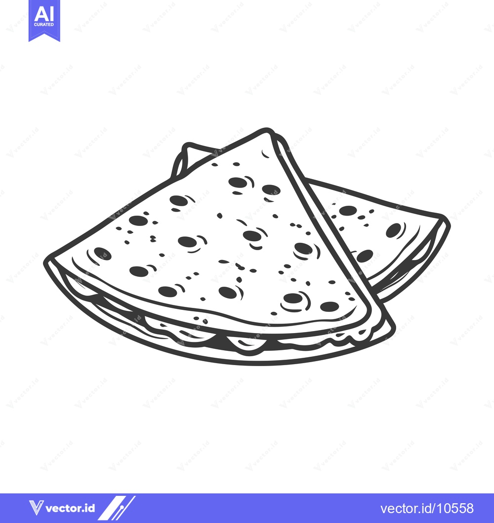 Premium Vector of A Black and White Line Drawing of a Quesadilla