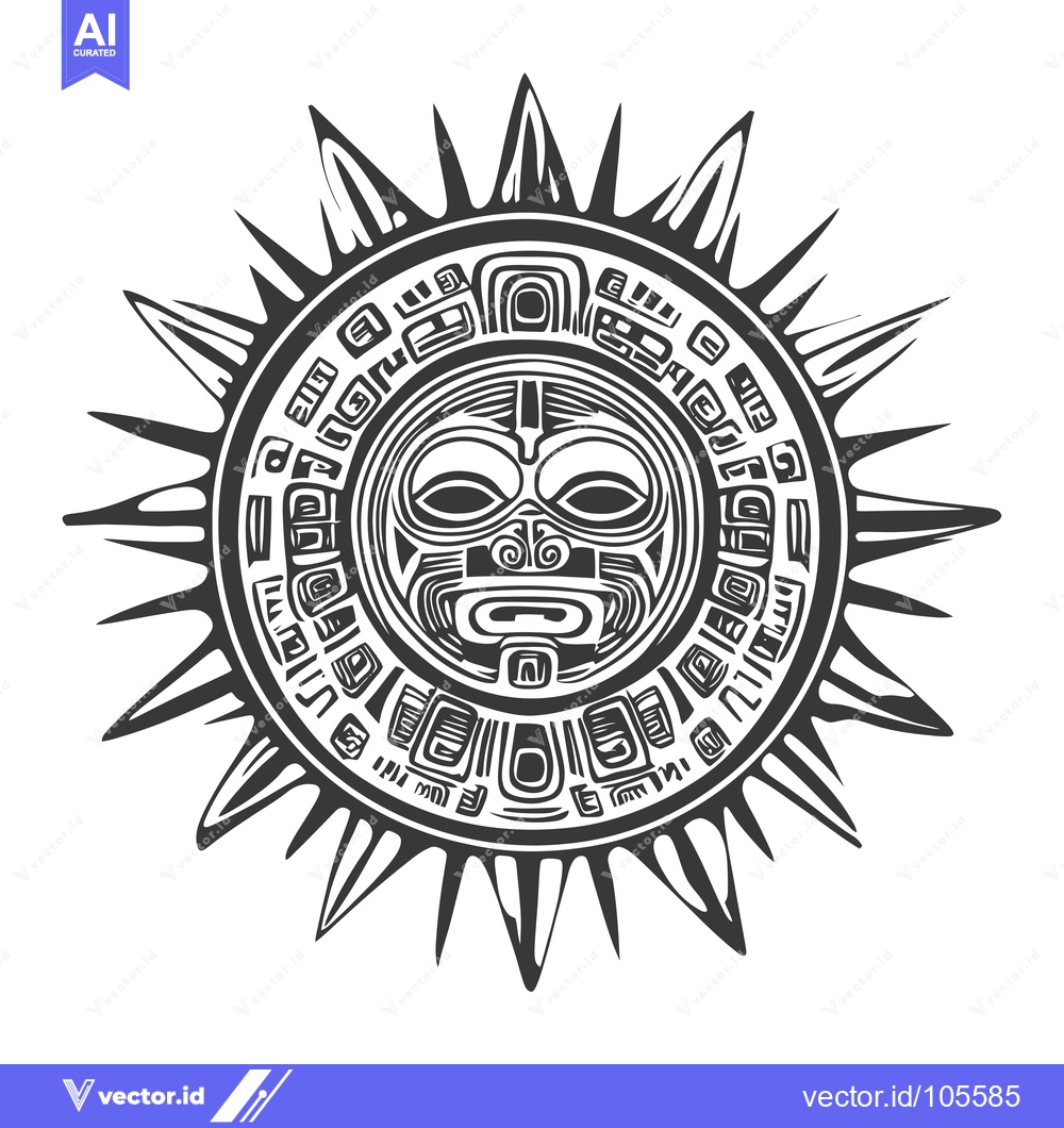 Premium Vector dari Stylized Sun with Tribal Mask Design