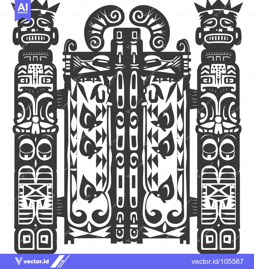 Premium Vector dari Stylized Totem Poles with Geometric Patterns and Crowned Figures