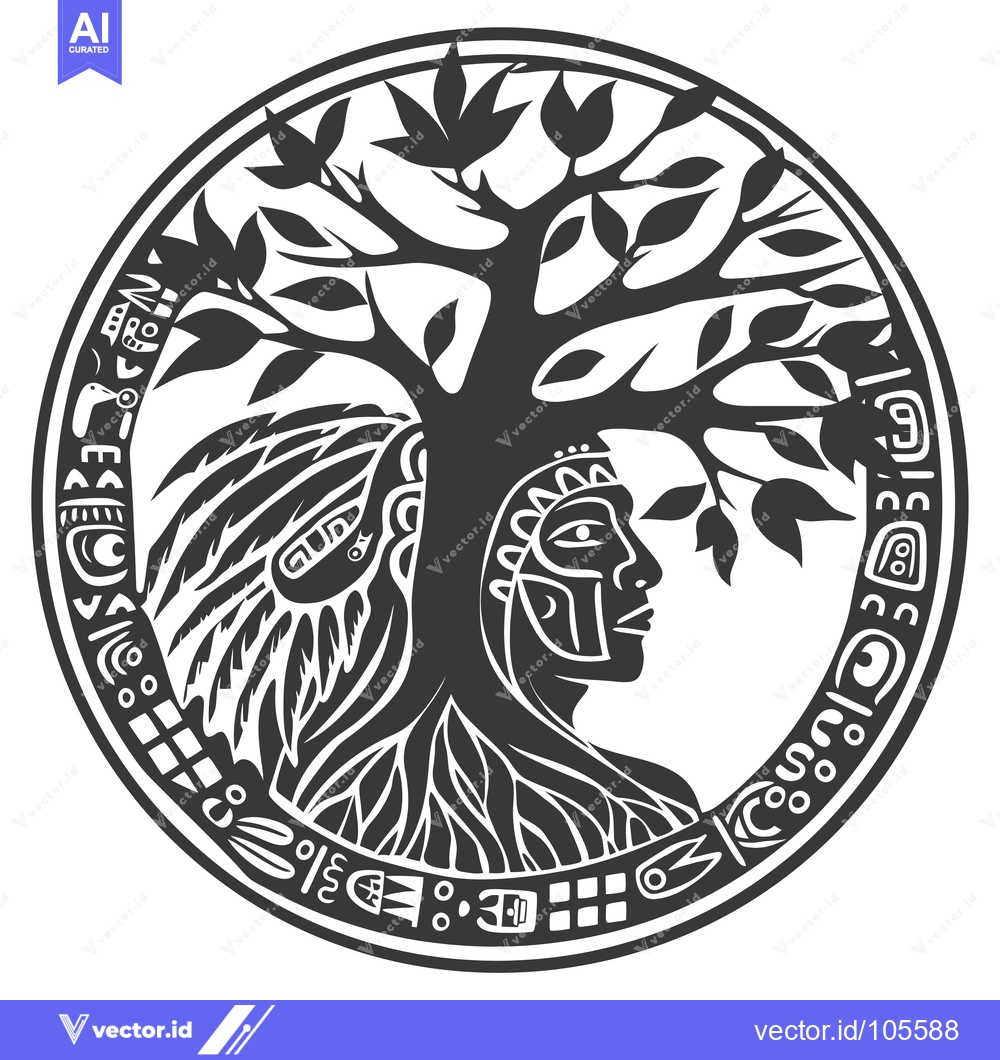 Premium Vector of Stylized Tree of Life with Native American Features