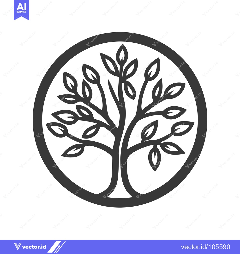 Premium Vector of Stylized Tree with Circle and Leaves