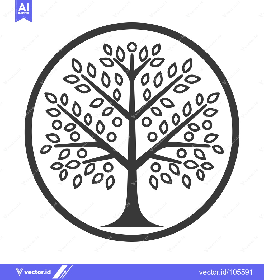 Premium Vector dari Stylized Tree with Circular Border and Fruits