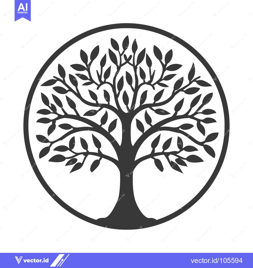 Premium Vector dari Stylized Tree Within a Circular Frame