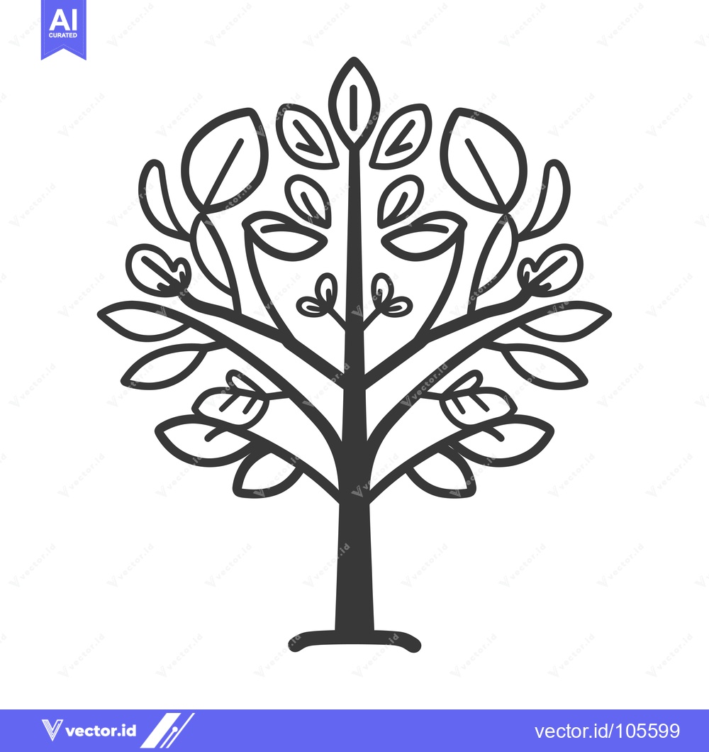 Premium Vector of Stylized Tree with Symmetrical Branches and Leaves