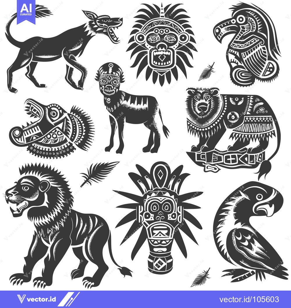 Premium Vector dari Stylized Tribal Animal and Mask Illustrations