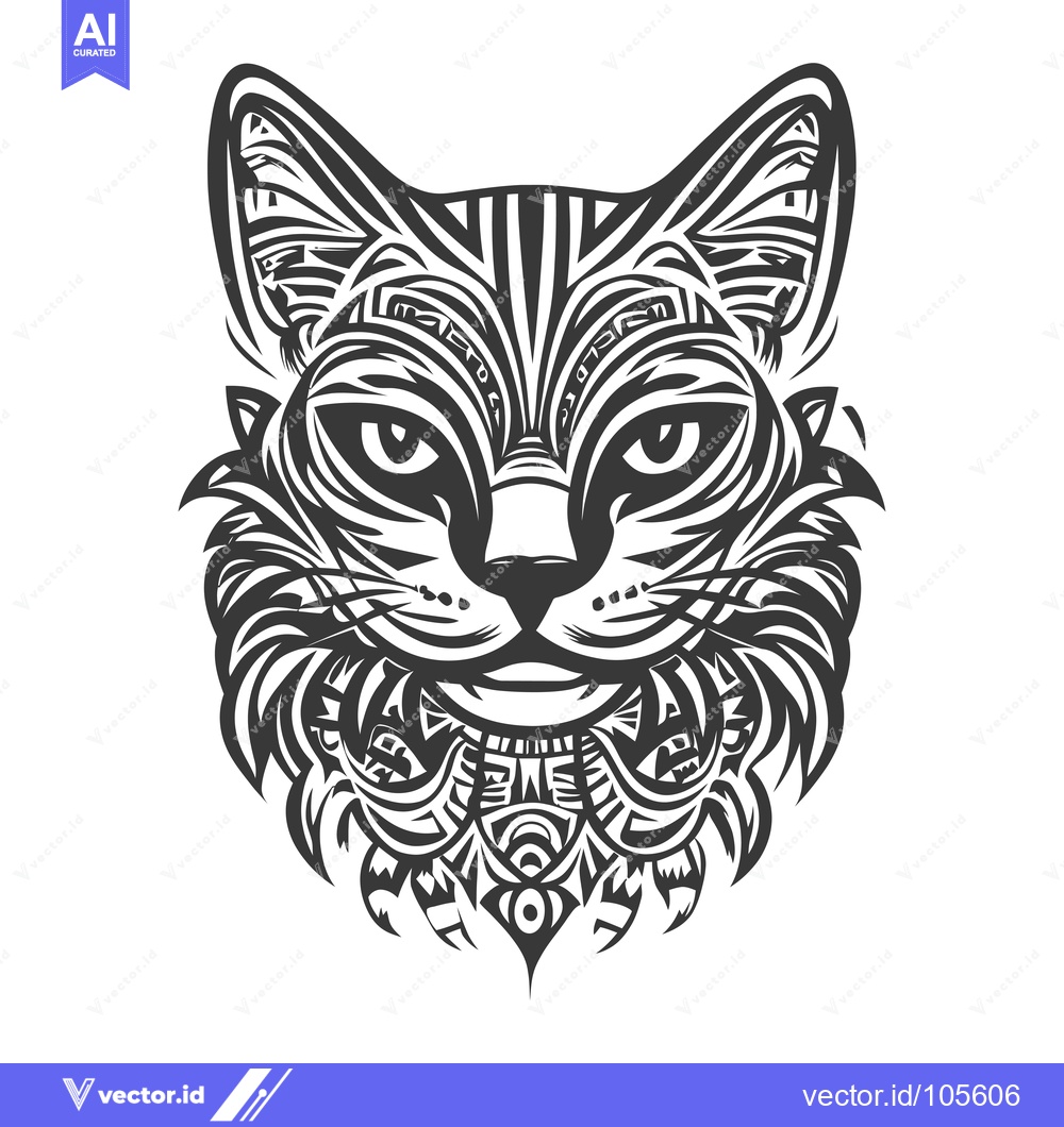 Premium Vector of Stylized Tribal Design of a Cat's Head