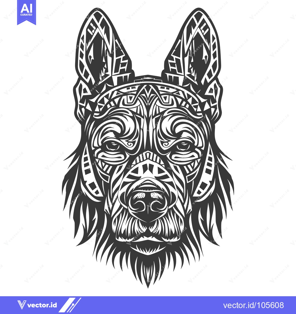 Premium Vector of Stylized Tribal German Shepherd Dog Head Illustration
