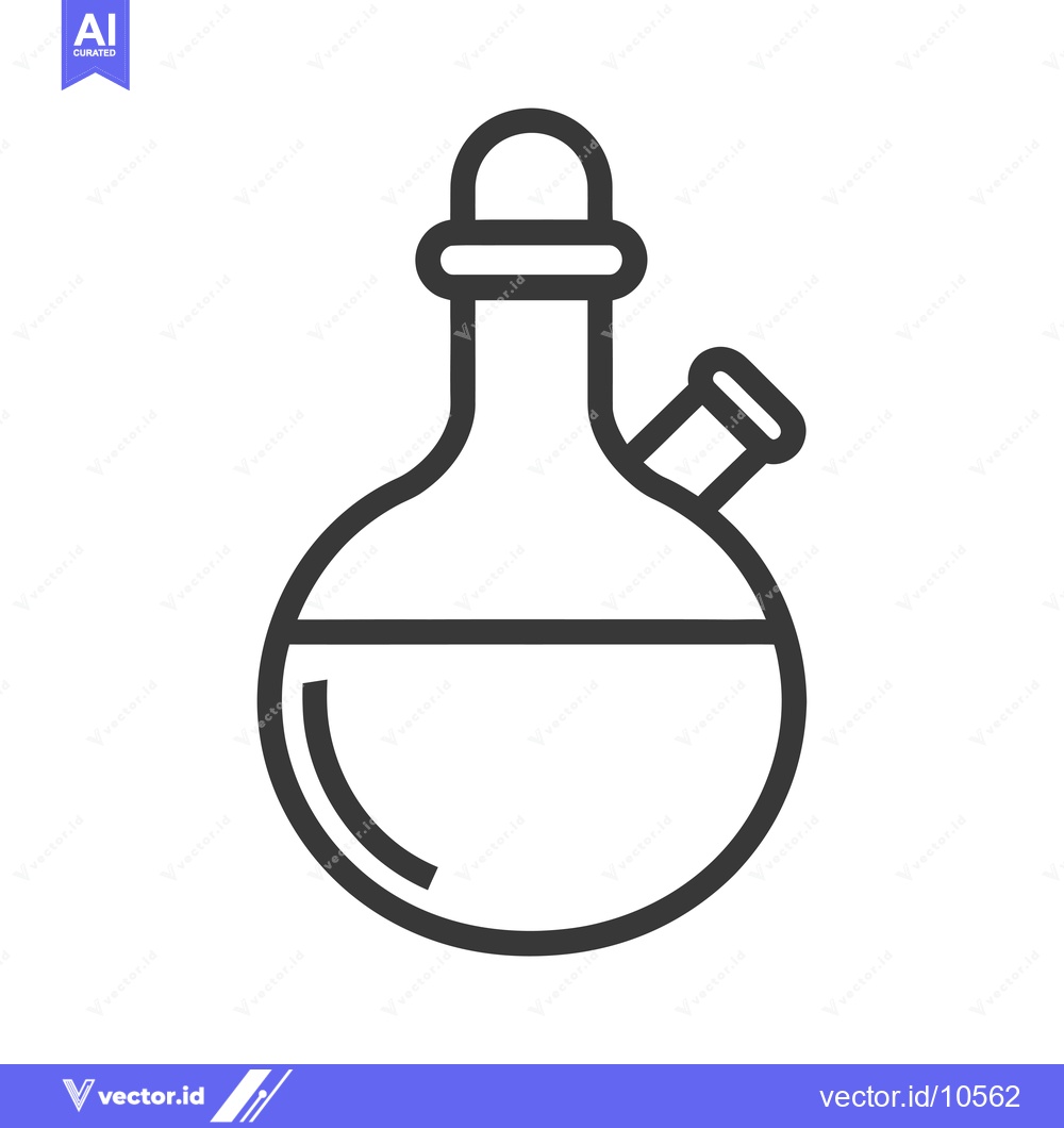 Premium Vector dari A black and white line drawing of a round-bottom flask with a side arm