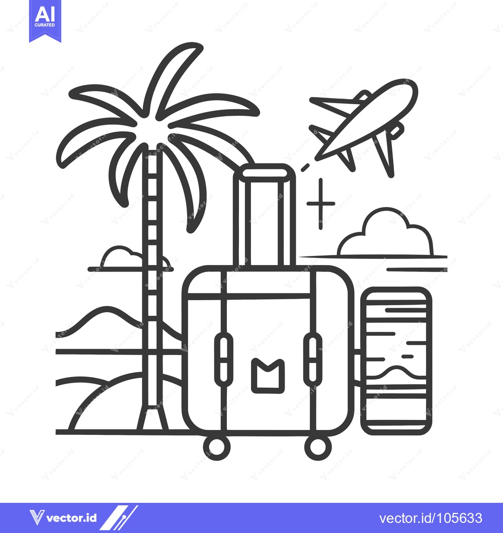 Premium Vector dari Suitcase, Palm Tree, Airplane, and Boarding Pass Illustration