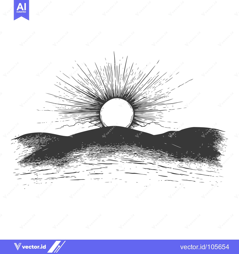 Premium Vector of Sun Rising Behind Silhouetted Mountains and Water