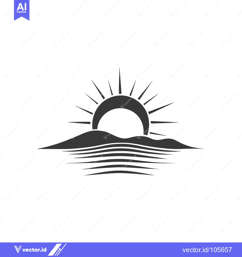Premium Vector of Sun Setting Behind a Mountain Range Over a Body of Water