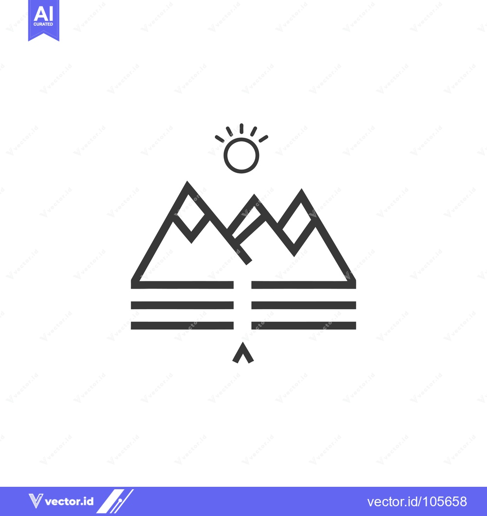 Premium Vector dari Sun Setting Over Mountain Range with River and Tent