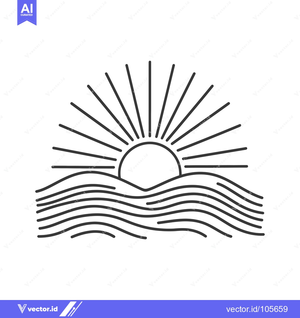 Premium Vector dari Sun Setting Over Wavy Lines, Minimalist Line Art