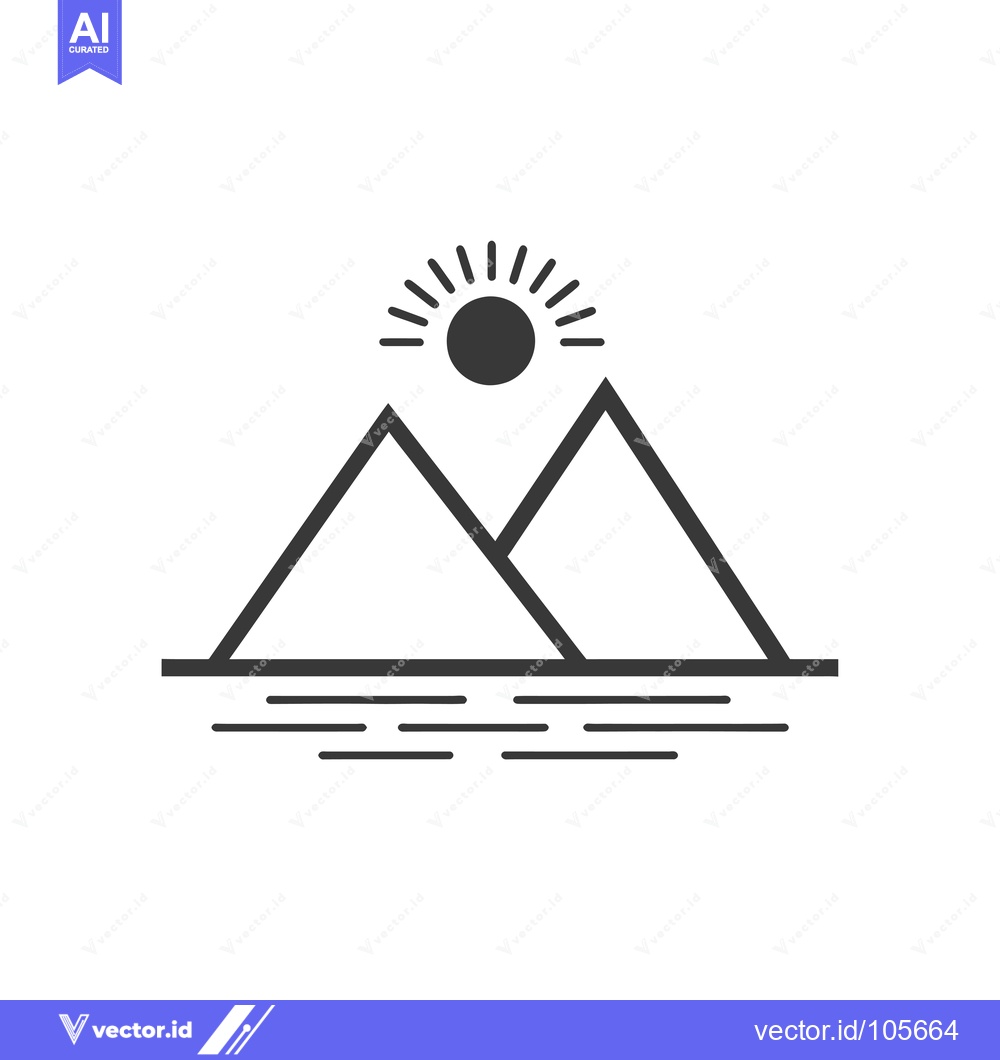 Premium Vector dari Sun Shining Over Two Mountains and a Body of Water