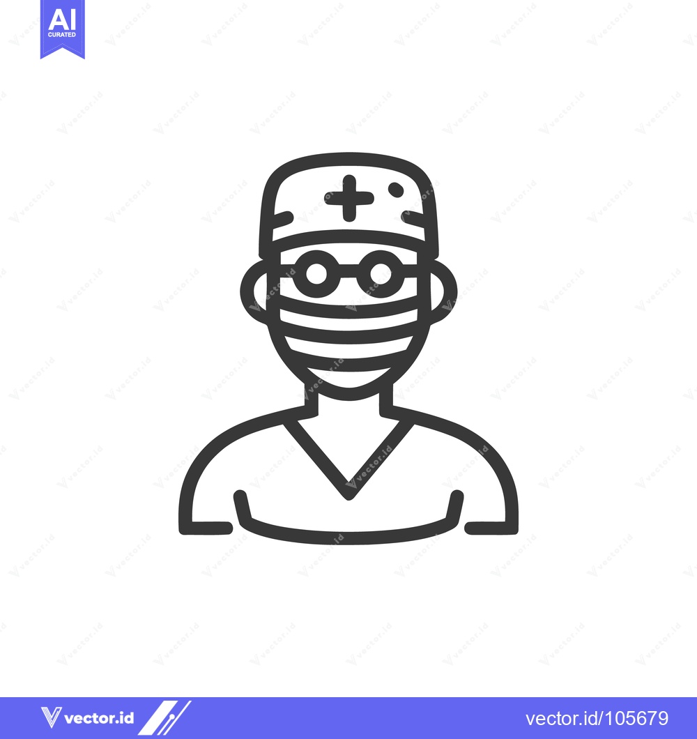 Premium Vector of Surgeon Icon: Medical Professional in Mask and Cap with Cross Symbol