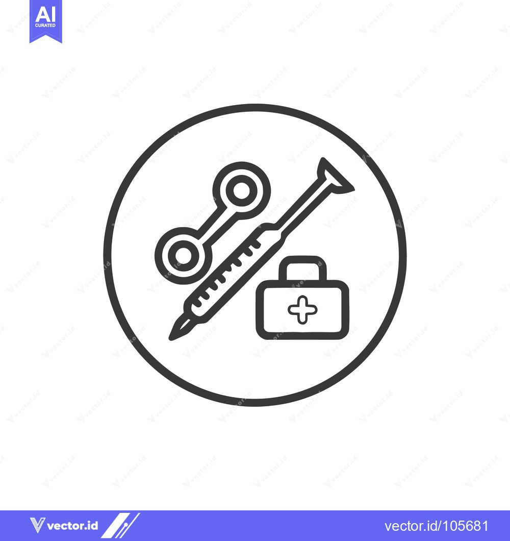 Premium Vector of Medical Icon: Syringe, Forceps, and First Aid Kit in Circle Outline